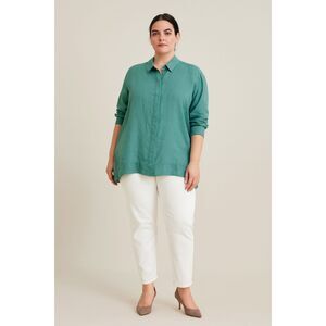 MARINA RINALDI Blue Long Sleeve Button Down Linen Shirt Women's Size Large